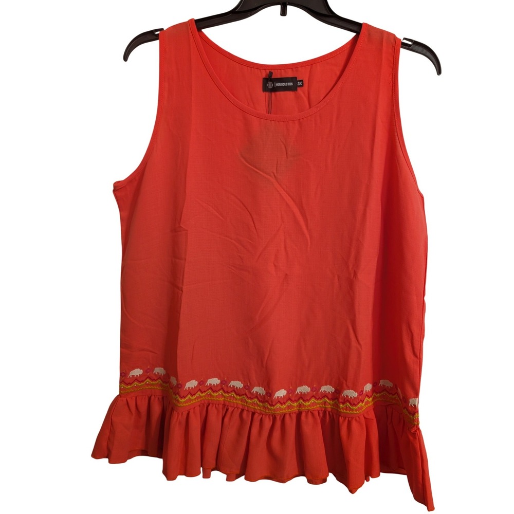 Merigold Kiss‎ Tank Top Women 3X Coral New Buffalo Embroidered Ruffle Hem Boho